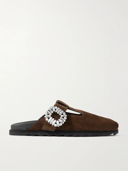 Slidy Viv Crystal-embellished Suede Slip-ons