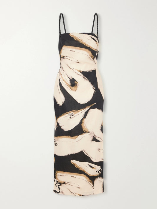 Andres Otalora Lo No Dicho Tassel-detailed Printed Linen Midi Dress