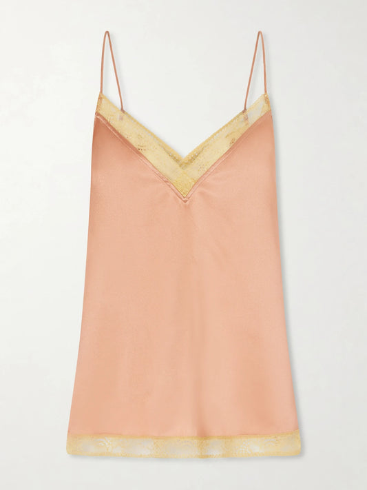 Image of Lingerie. Product name - Instant Lace-trimmed Silk-satin Camisole in Pink colour by brand - Eres