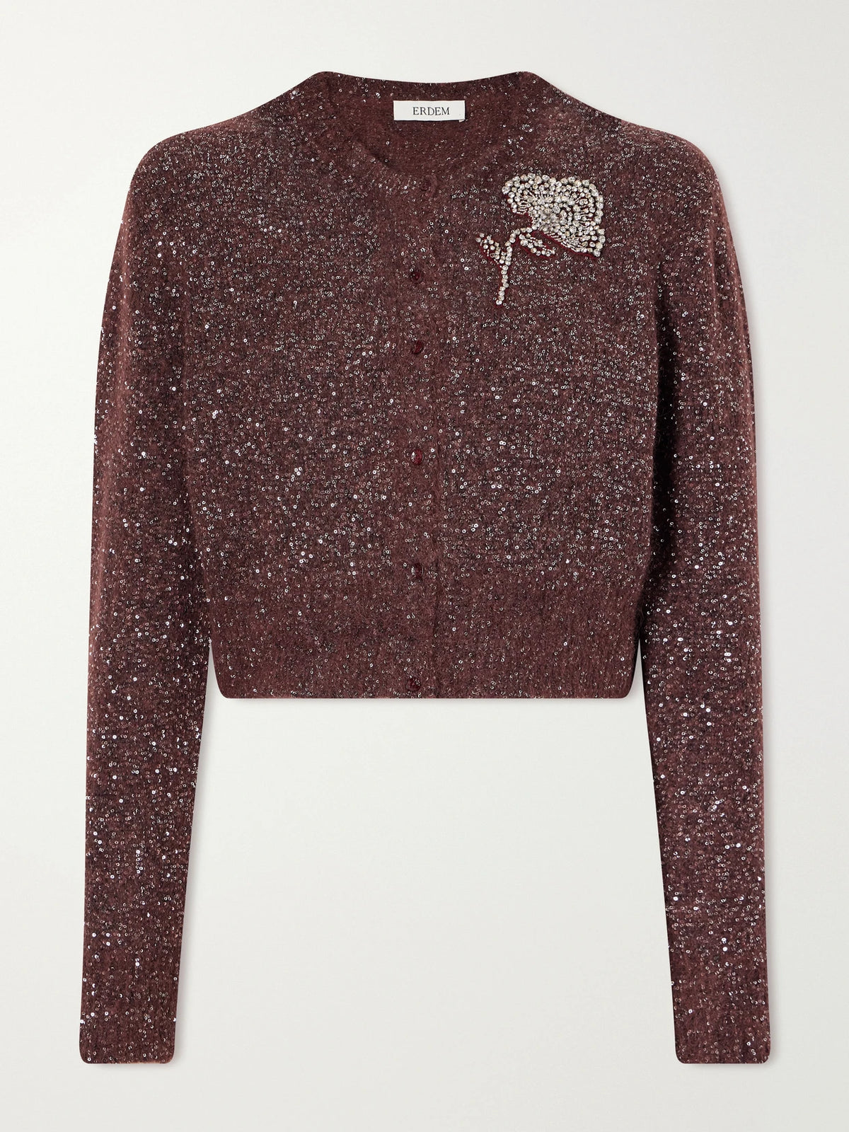 Erdem Crystal-embellished Cropped Sequined Alpaca-blend Cardigan