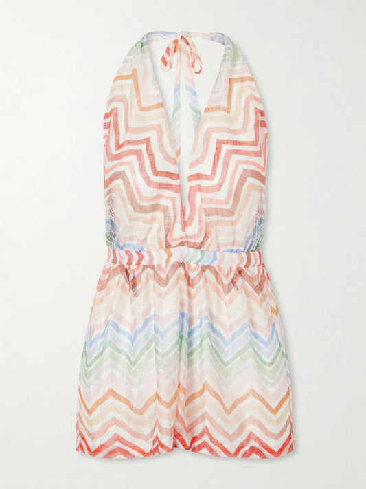 Striped Crochet-knit Playsuit