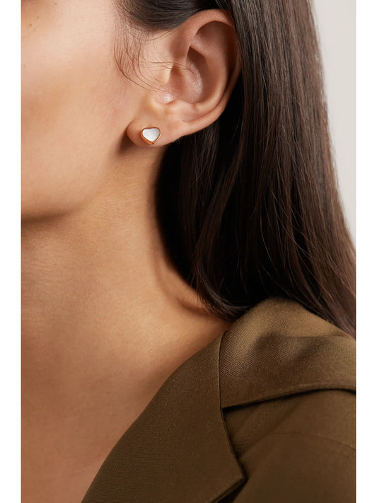 Image of Earrings. Product name - My Happy Hearts 18-karat Rose Gold Mother-of-pearl Single Earring in Multi colour by brand - Chopard