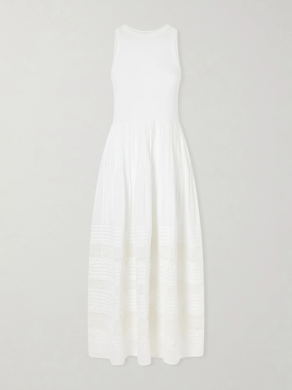 Crochet-trimmed Ribbed Cotton-blend Maxi Dress