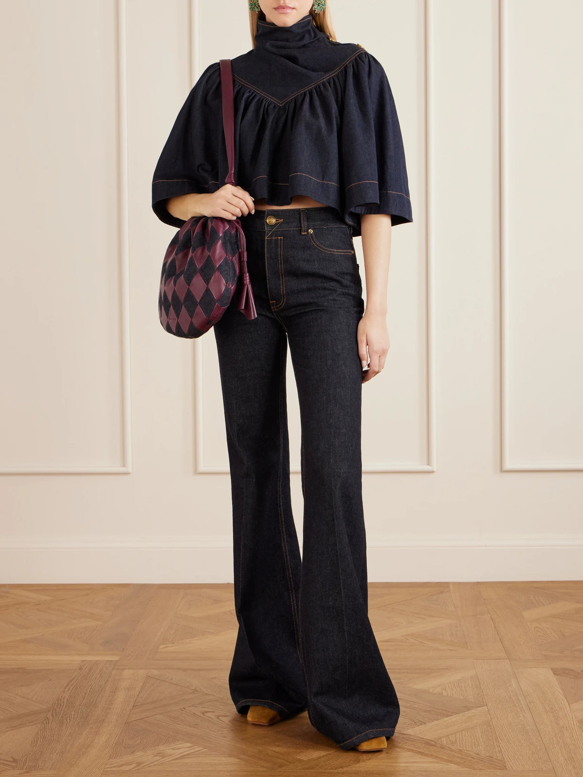 Zimmermann Cloud 91 Leather And Denim Shoulder Bag