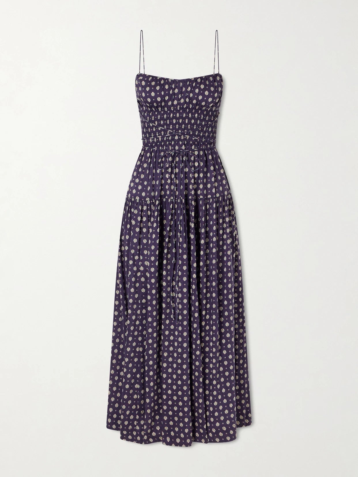 Safia Smocked Printed Cotton And Silk-blend Voile Maxi Dress