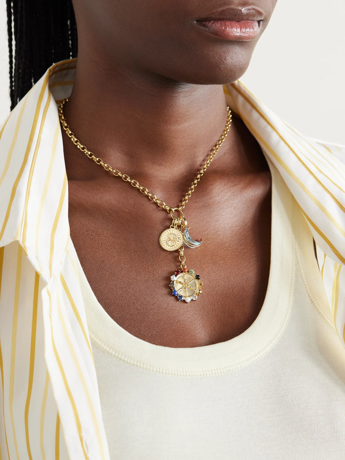 Image of Necklaces. Product name - Aether 18-karat Gold And Enamel Multi-stone Necklace in Multi colour by brand - FoundRae