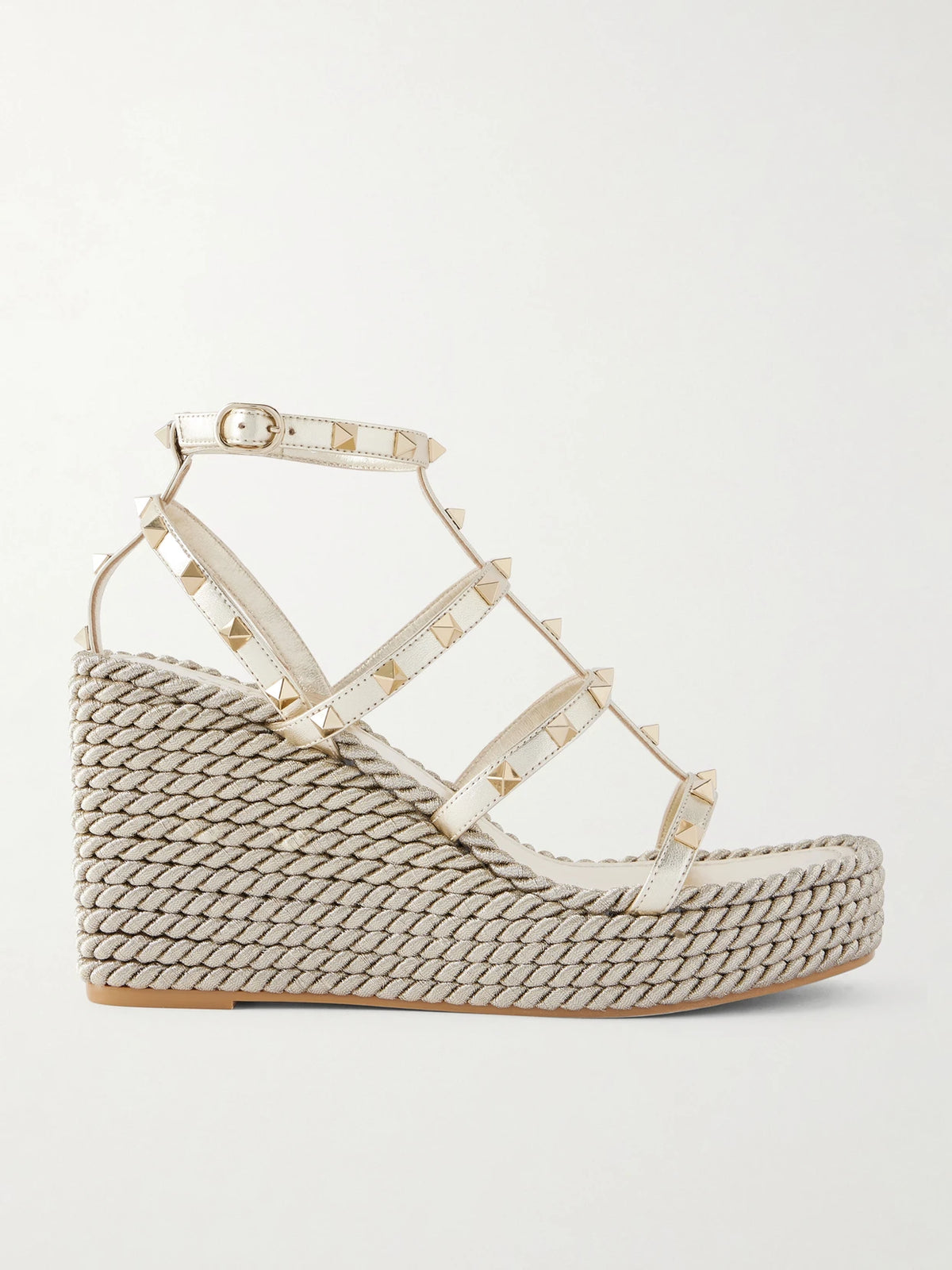 Rockstud Tourchon Metallic Leather Espadrille Wedge Sandals