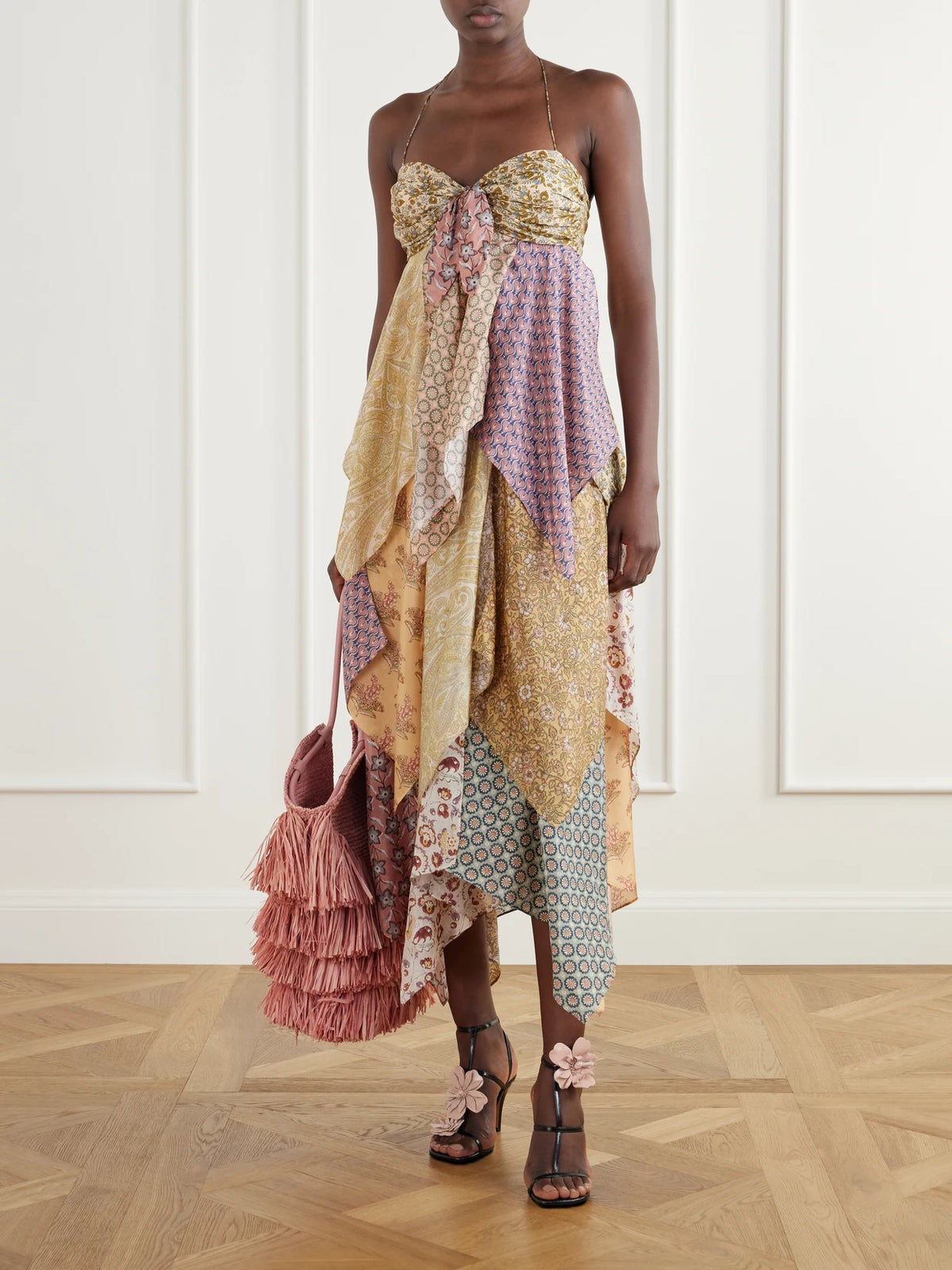 Image of Dresses. Product name - Fairlight Draped Printed Silk-satin Midi Dress in Multi colour by brand - Zimmermann