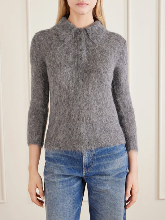 Image of a model wearing Outerwear. Product name - Alpaca-blend Polo Sweater in Gray colour by brand - Chloé