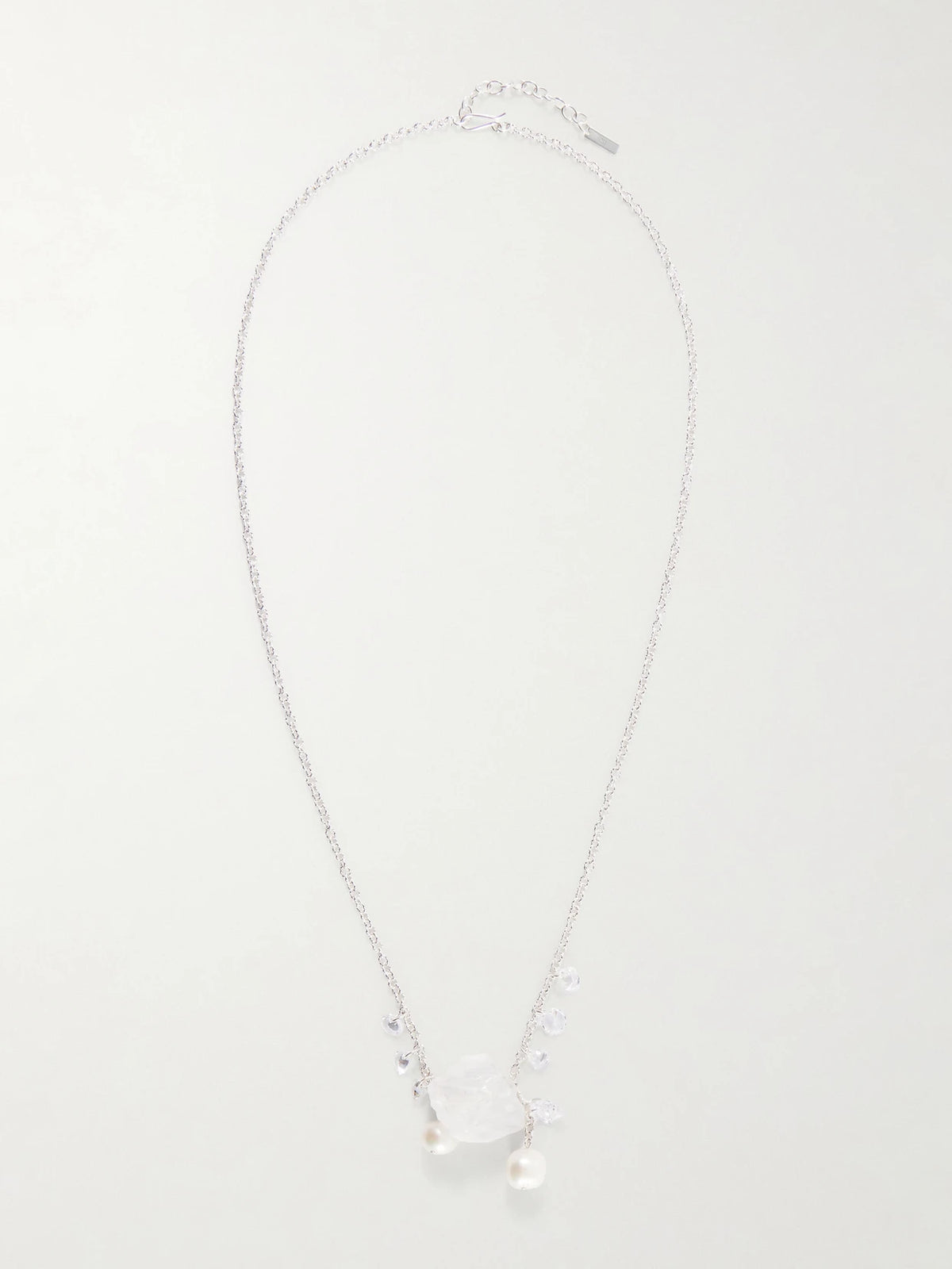 Pendulum Recycled Silver, Cubic Zirconia, Crystal And Pearl Necklace