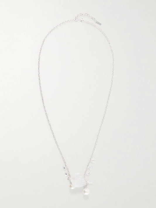 Pendulum Recycled Silver, Cubic Zirconia, Crystal And Pearl Necklace