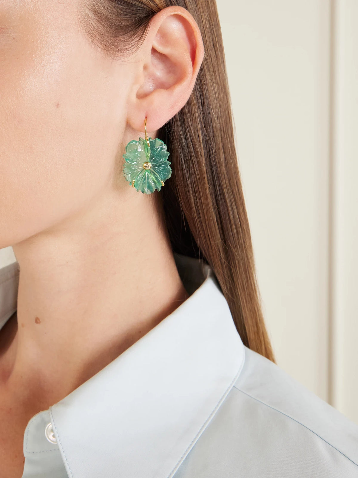 Image of Earrings. Product name - New Bloom Enamel Gold-plated, Glass And Lemon Quartz Earrings in Turquoise colour by brand - Lizzie Fortunato