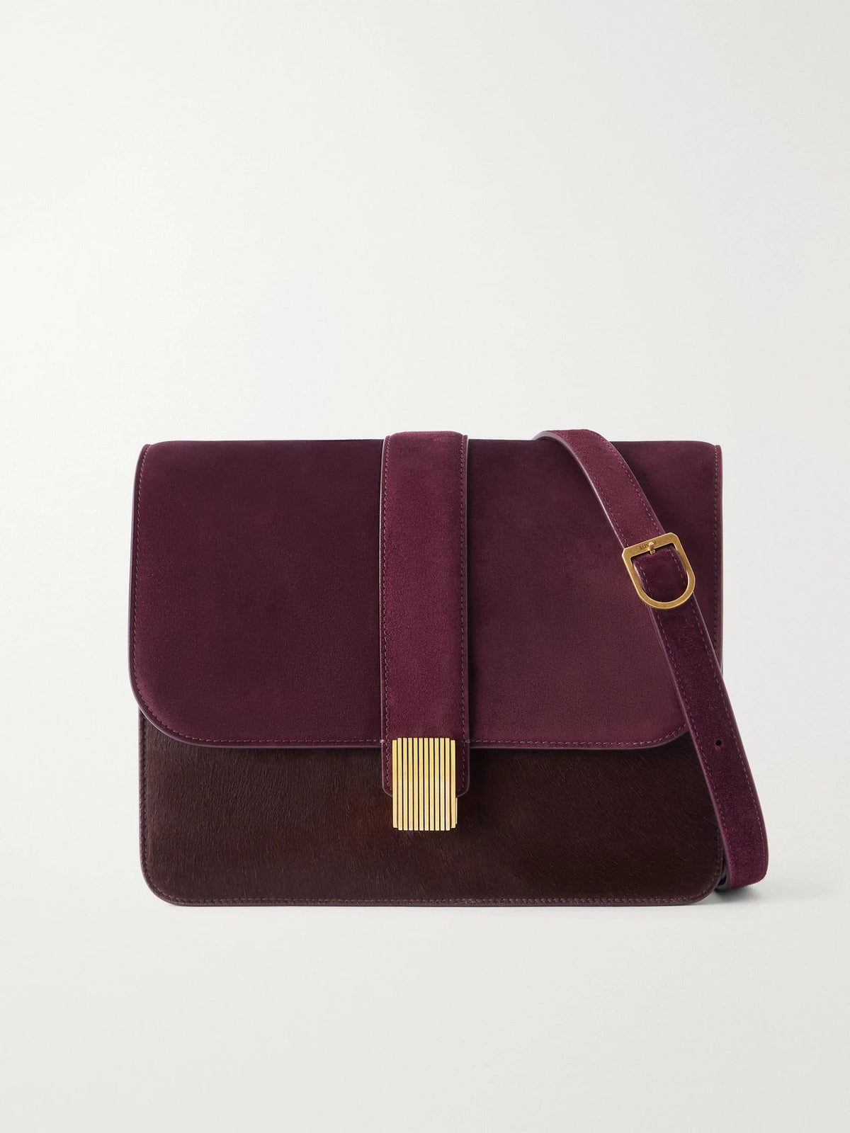 KHAITE Blake Calf Hair-trimmed Suede Shoulder Bag