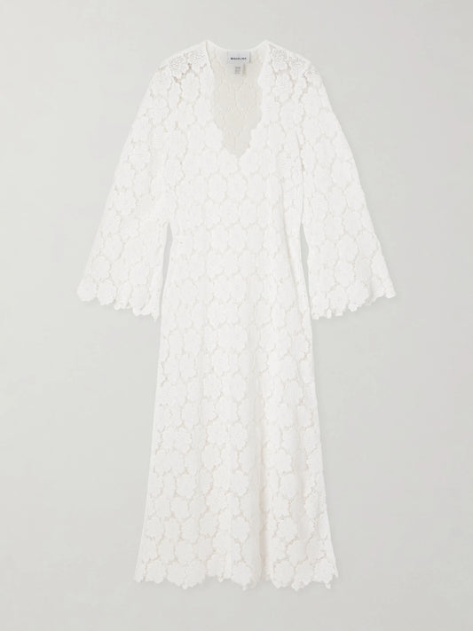 Image of Dresses. Product name - Arelis Crocheted Cotton Maxi Dress in White colour by brand - Miguelina