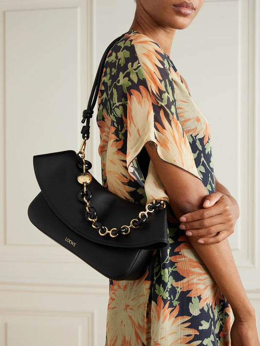 Image of Bags. Product name - Ola Medium Embellished Leather Shoulder Bag in Black colour by brand - LOEWE