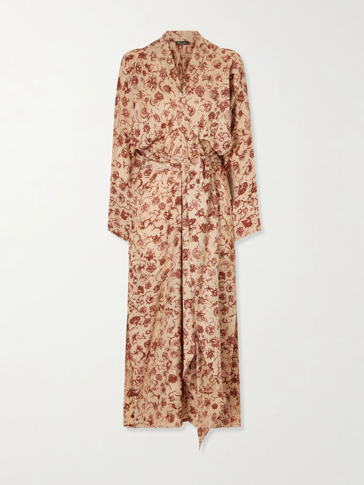 Image of Dresses. Product name - Laura Floral-print Silk Midi Dress in Red colour by brand - Loro Piana