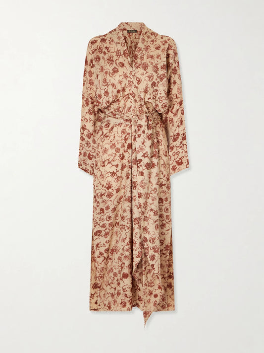 Image of Dresses. Product name - Laura Floral-print Silk Midi Dress in Red colour by brand - Loro Piana