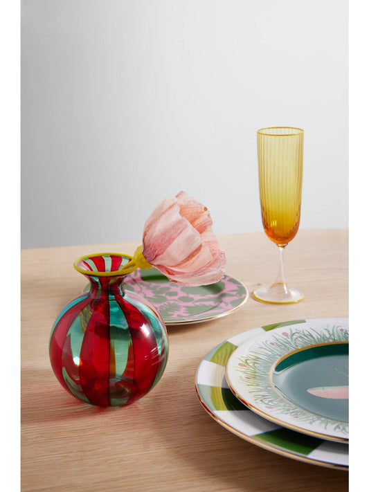 Image of Decor. Product name - Mini Ciccio Striped Murano Glass Vase in Red colour by brand - La DoubleJ