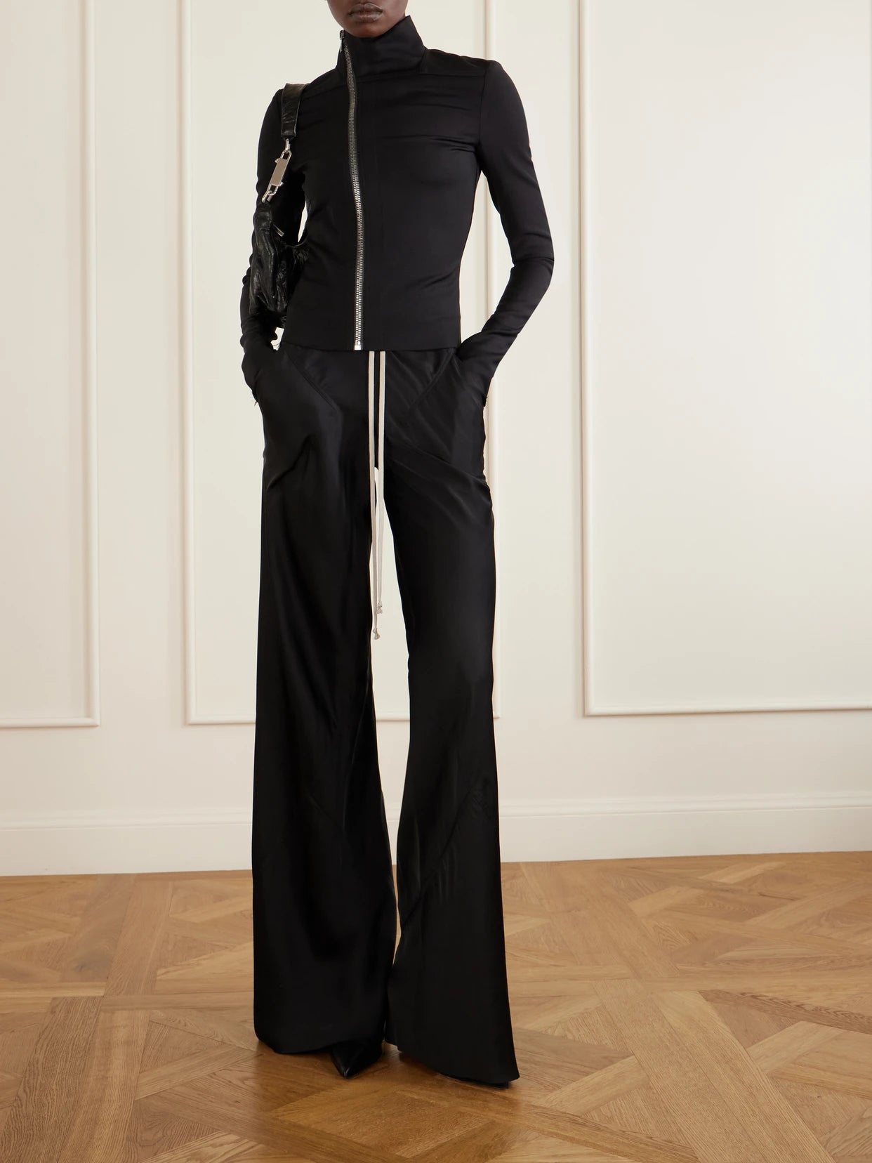 Image of Coats & Jackets. Product name - Gary Frayed Wool-blend Jersey Jacket in Black colour by brand - Rick Owens