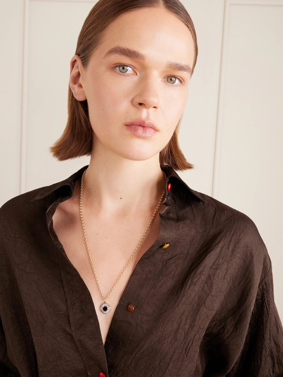Image of Necklaces. Product name - Octagon 14-karat Recycled Gold, Smokey Quartz And Diamond Necklace in Brown colour by brand - By Pariah