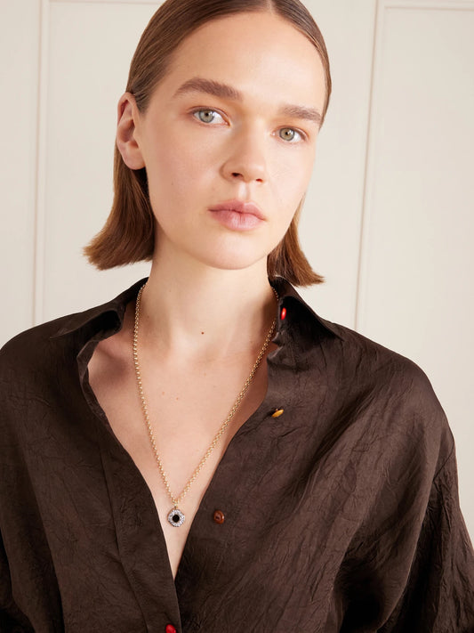 Image of Necklaces. Product name - Octagon 14-karat Recycled Gold, Smokey Quartz And Diamond Necklace in Brown colour by brand - By Pariah