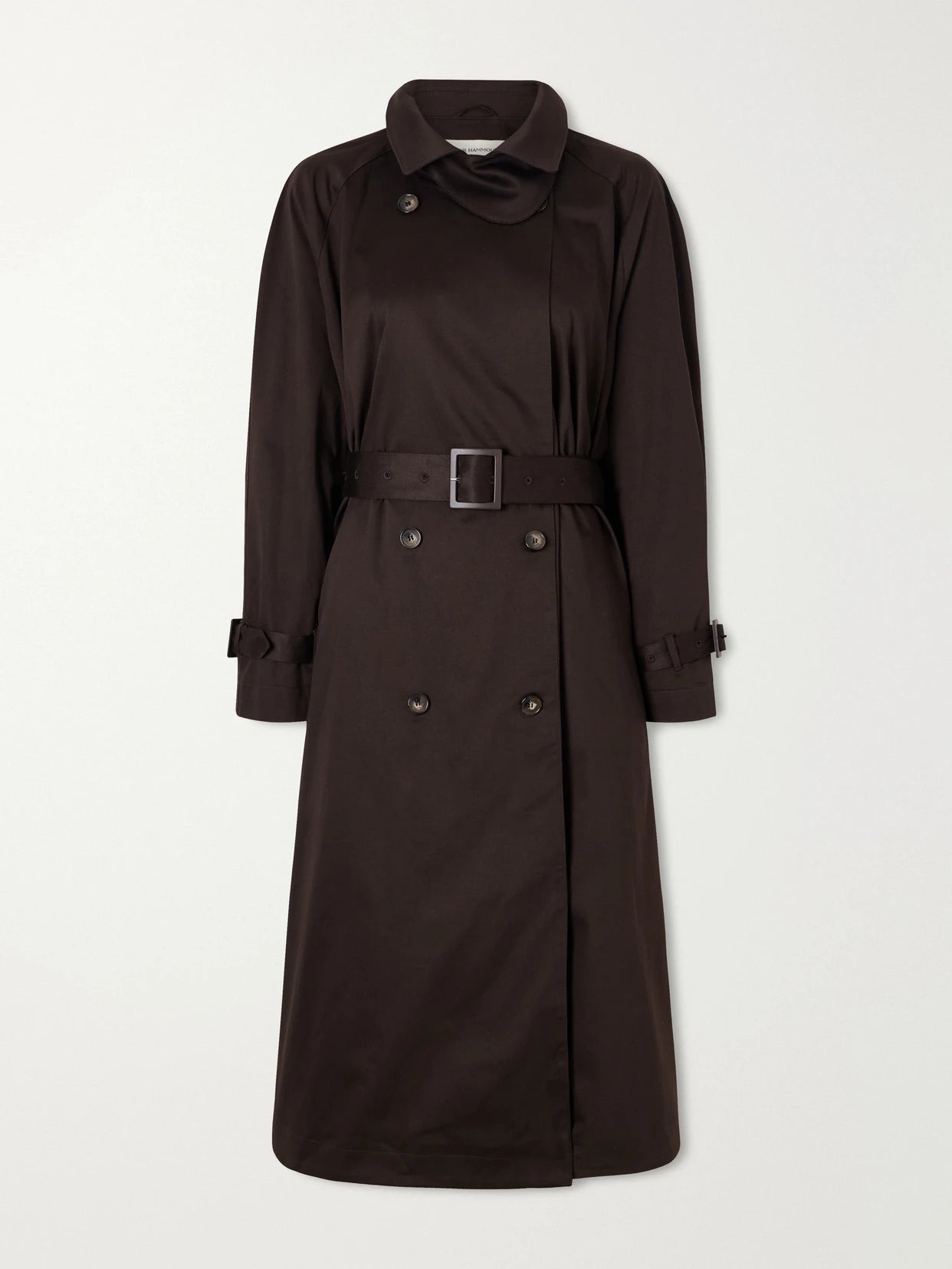 Image of Coats & Jackets. Product name - Marchand Cotton-blend Trench Coat in Chocolate colour by brand - Nour Hammour