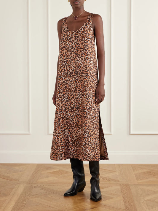 ALIX OF BOHEMIA Daph Leopard-print Silk-crepe De Chine Midi Dress