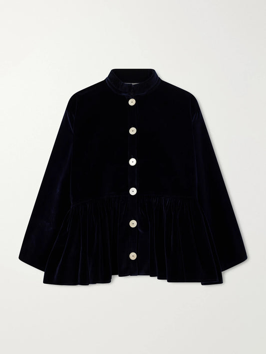 Les Vacances D'Irina Gathered Cotton-velvet Blouse