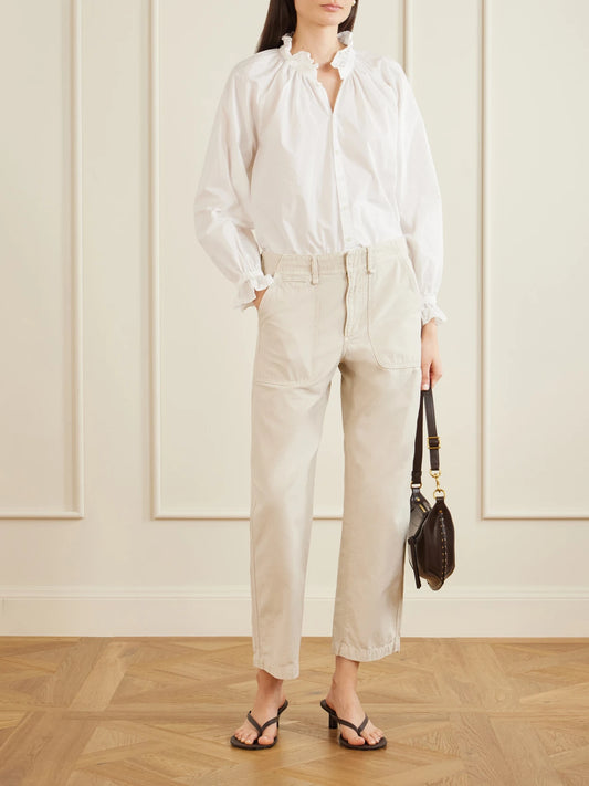 Image of a model wearing Pants. Product name - Winslow Utility Organic Cotton Straight-leg Pants in Off-white colour by brand - Citizens of Humanity