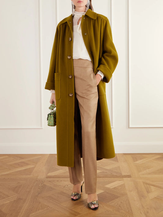 Image of Coats & Jackets. Product name - Belted Gathered Felted Wool And Cashmere-blend Coat in Brown colour by brand - Valentino Garavani