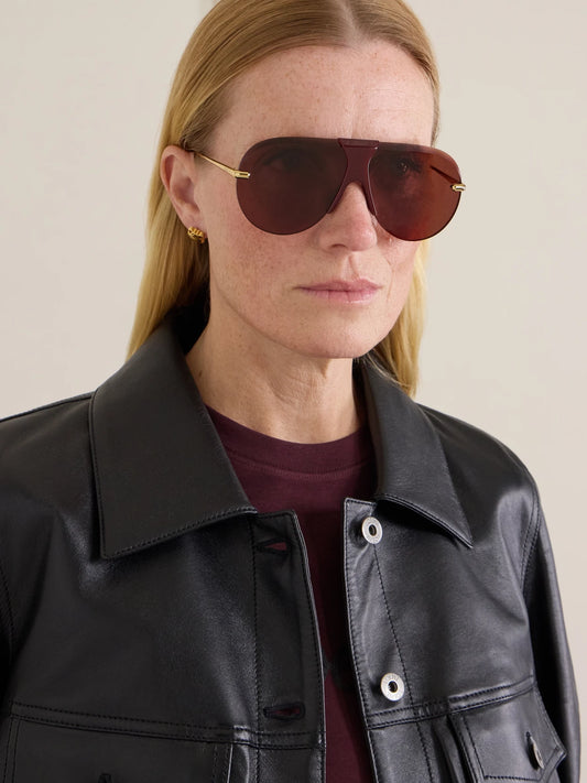 Image of Sunglasses. Product name - Aviator-style Gold-tone And Acetate Sunglasses in Red colour by brand - Loewe