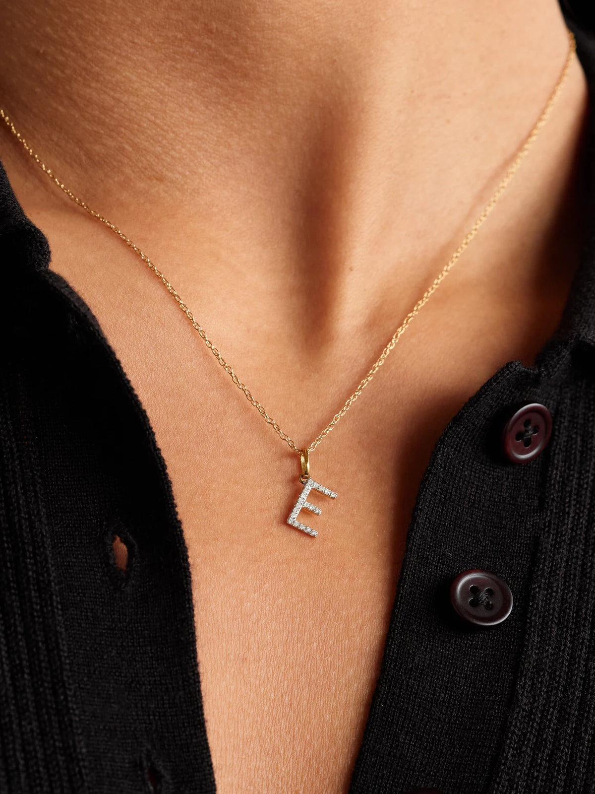 Image of Necklaces. Product name - Initial 9-karat Gold Diamond Necklace in A colour by brand - STONE AND STRAND