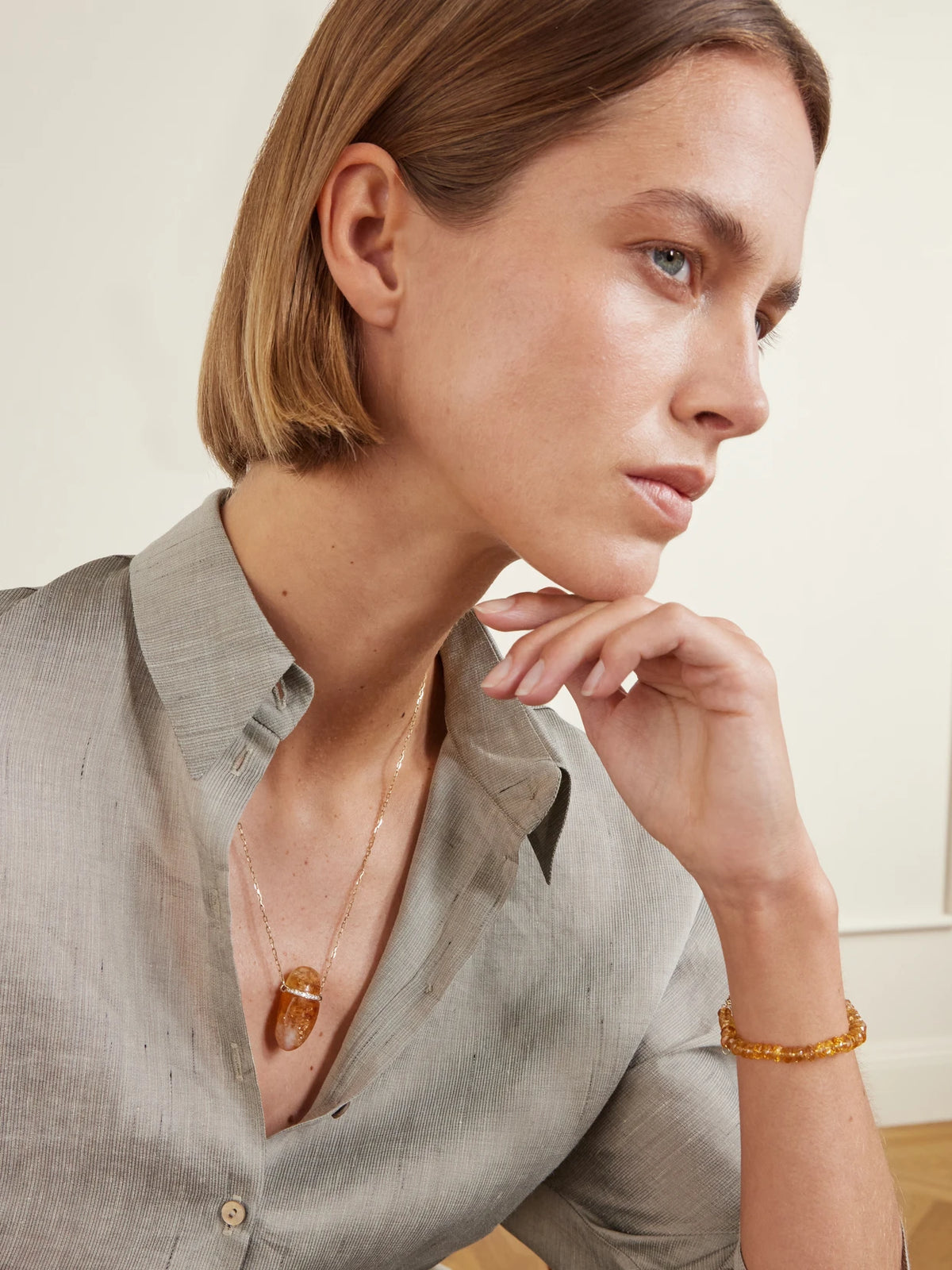 Image of Necklaces. Product name - 14-karat Gold, Citrine And Diamond Necklace in Multi colour by brand - JIA JIA