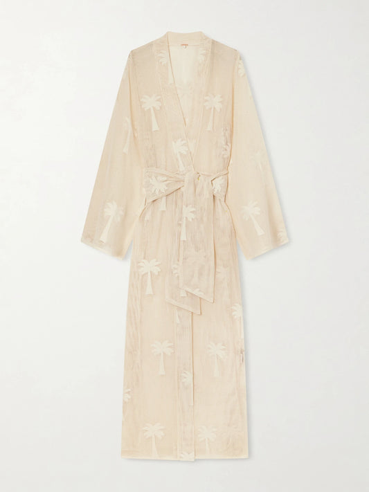Image of Swimwear. Product name - Palm & Soul Printed Cotton-mesh Coverup in Ecru colour by brand - Johanna Ortiz