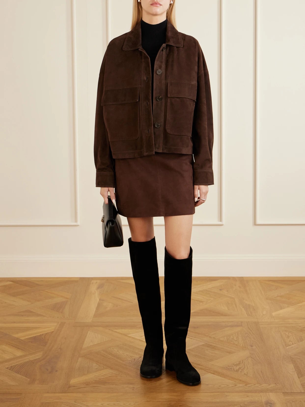 Image of Coats & Jackets. Product name - Miri Suede Jacket in Chocolate colour by brand - ARMA
