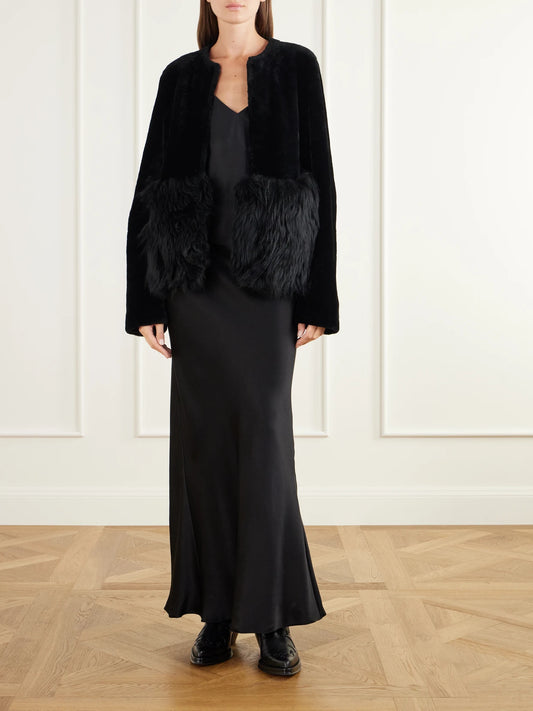Image of a model wearing Tops. Product name - Ember Silk-satin Tank in Black colour by brand - Gabriela Hearst