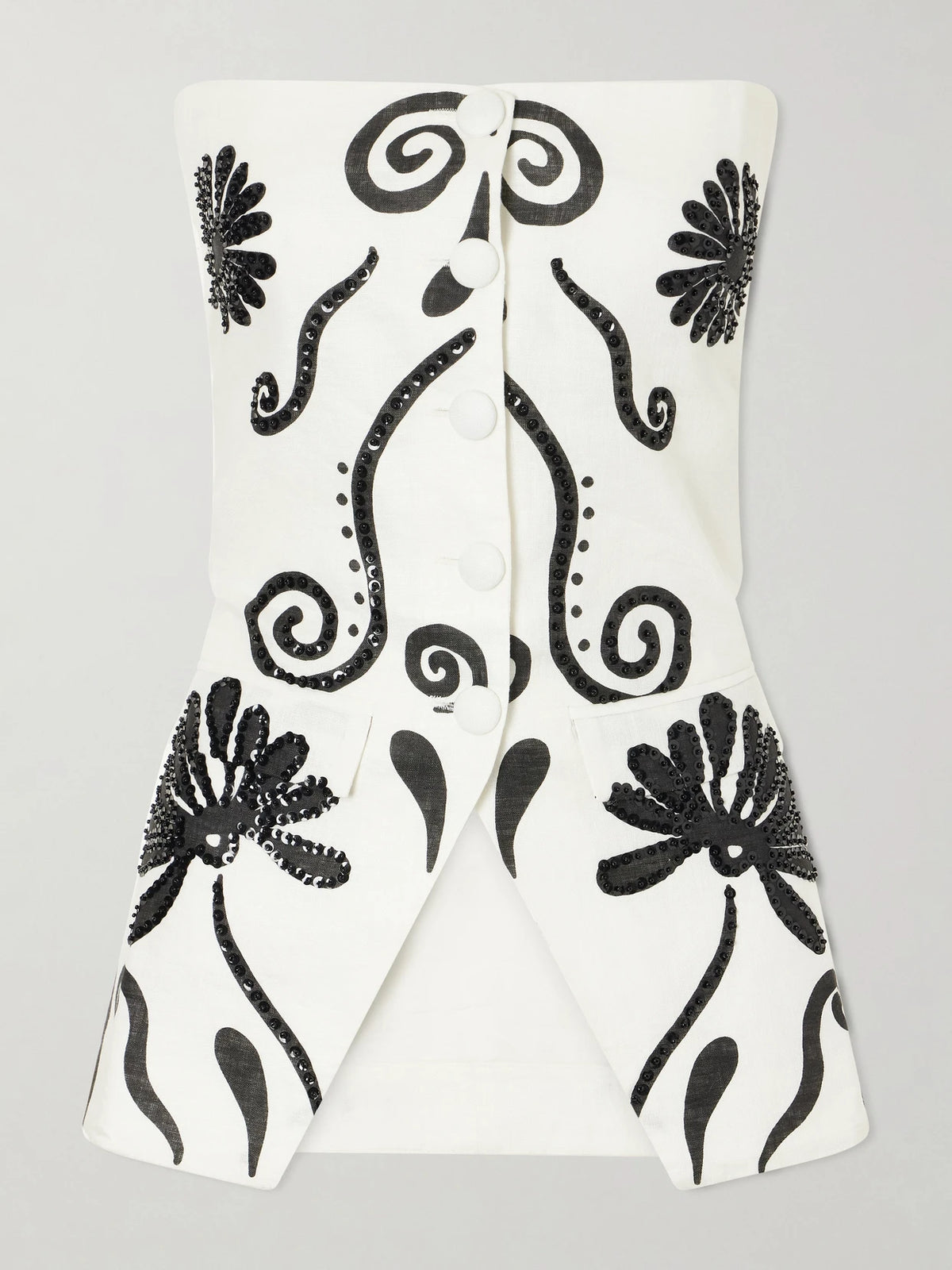 Cala de la Cruz Milos Strapless Sequin-embellished Floral-print Linen Top