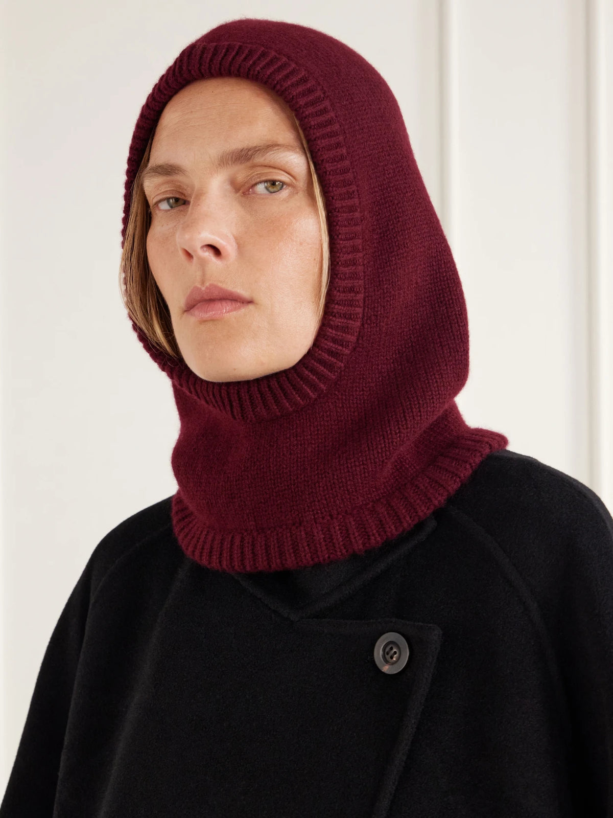 Image of Hats. Product name - Astri Cashmere Balaclava in Burgundy colour by brand - LISA YANG