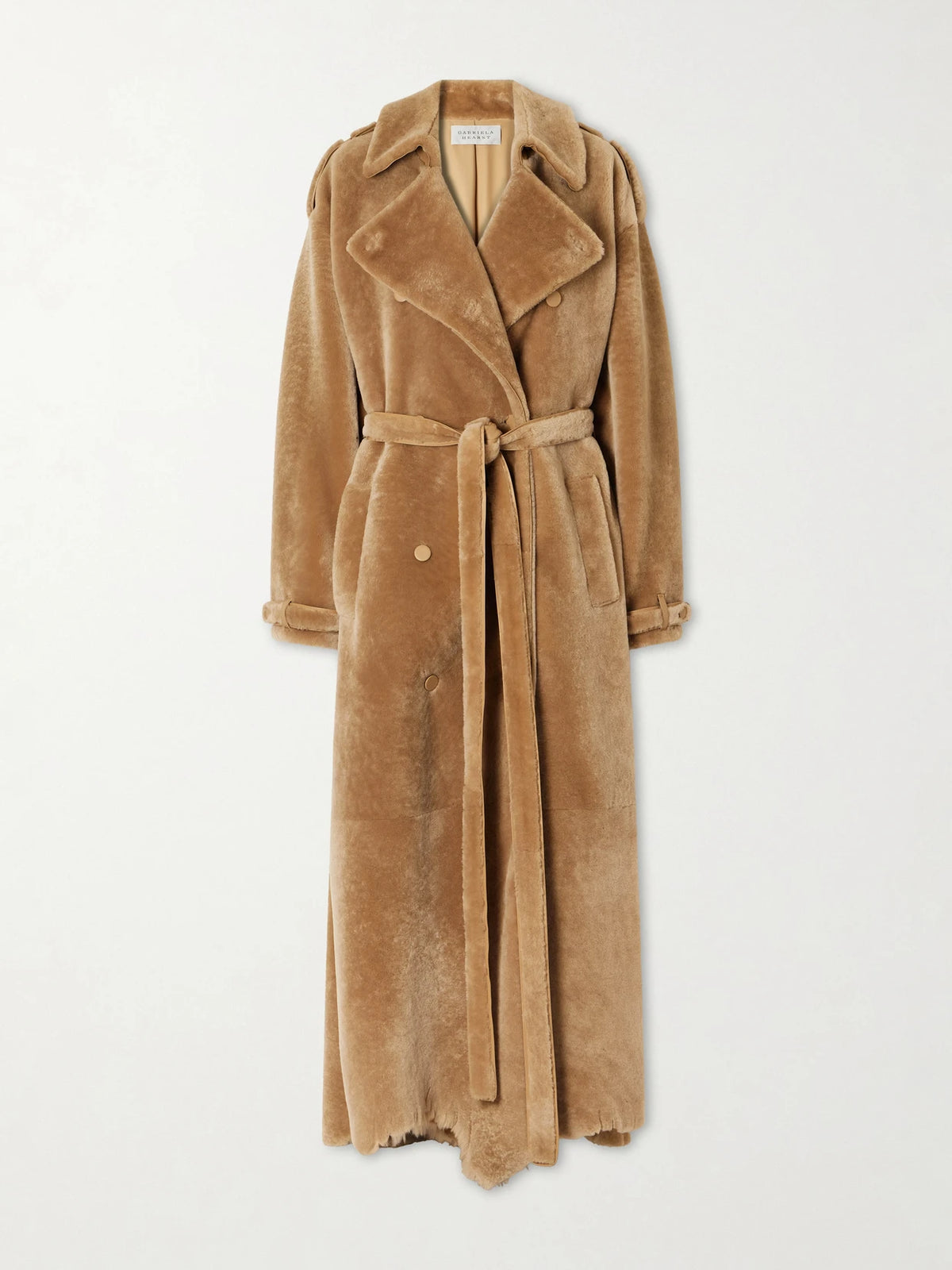 Gabriela Hearst Tellus Belted Double-breasted Leather-trimmed Shearling Coat