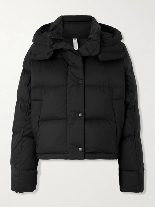 Image of Coats & Jackets. Product name - Wunder Puff Hooded Quilted Recycled-softmatte Down Jacket in Black colour by brand - lululemon