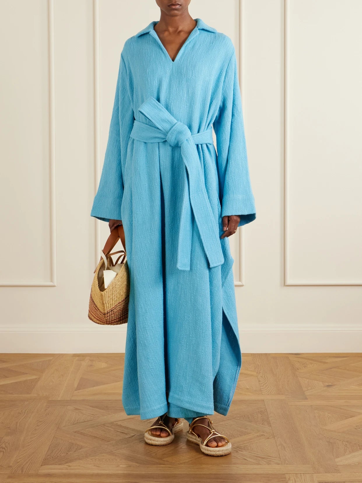 Image of Dresses. Product name - Belted Cotton Coverup in Blue colour by brand - Marrakshi Life
