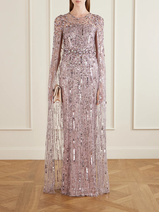 Image of Dresses. Product name - Ruby Sequined Tulle Gown in Lavender colour by brand - Jenny Packham