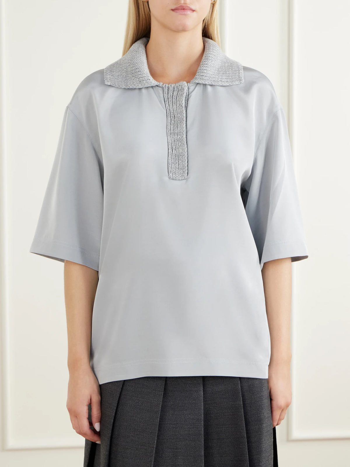 Tibi Stretch Silk-blend Polo Shirt