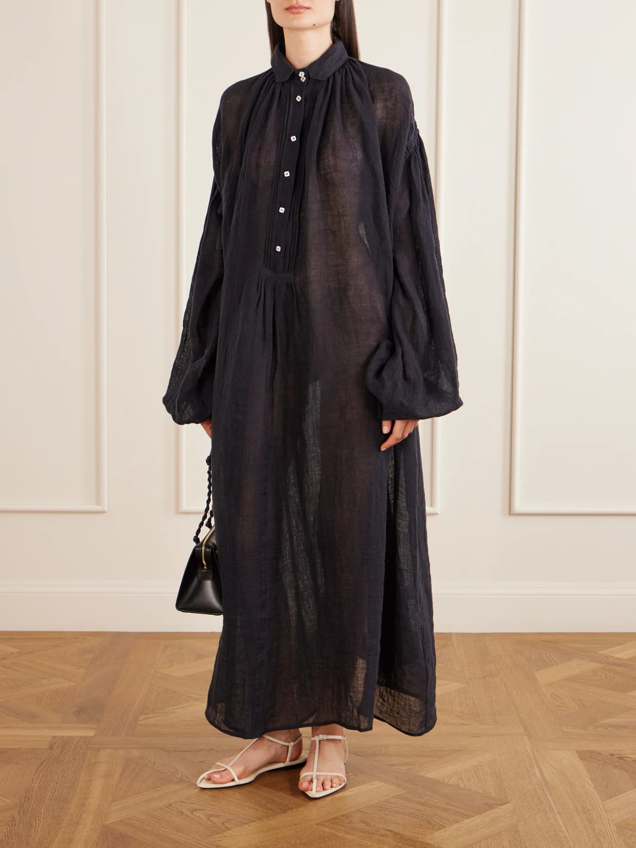 Image of Dresses. Product name - Carmen Linen Maxi Dress in Navy colour by brand - Les Vacances D'Irina