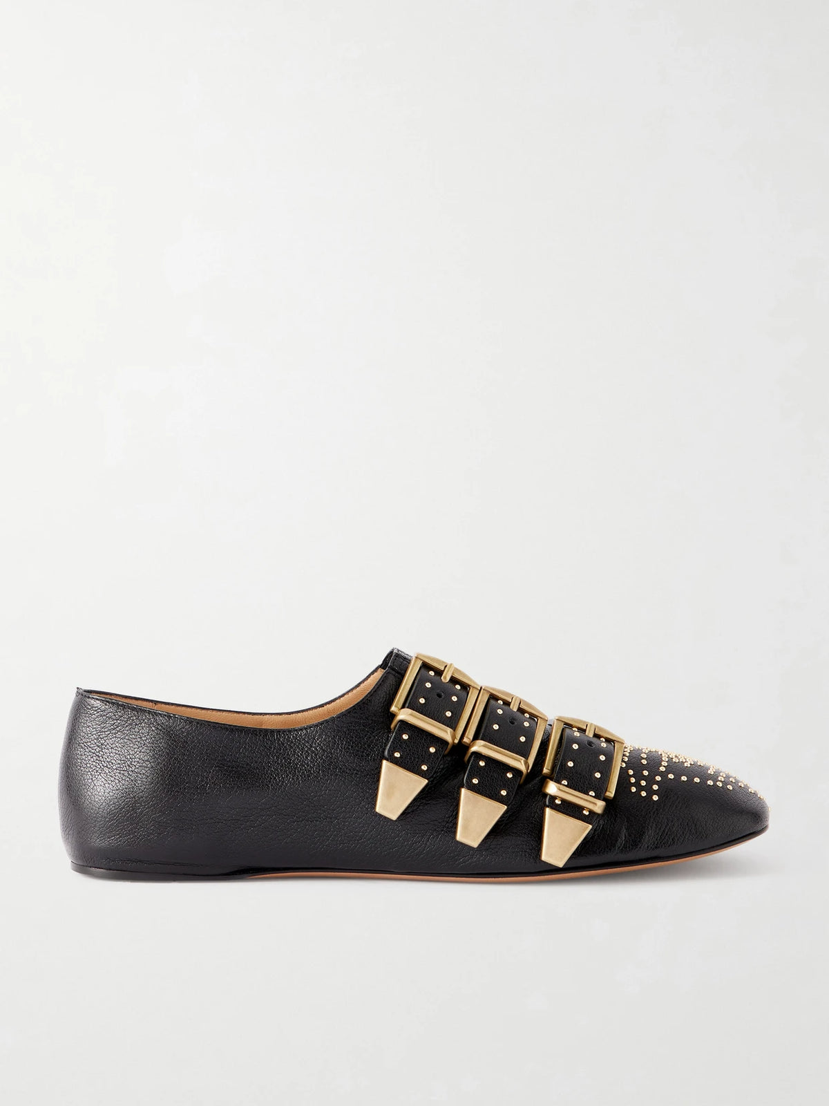Susan Studded Buckled Leather Flats
