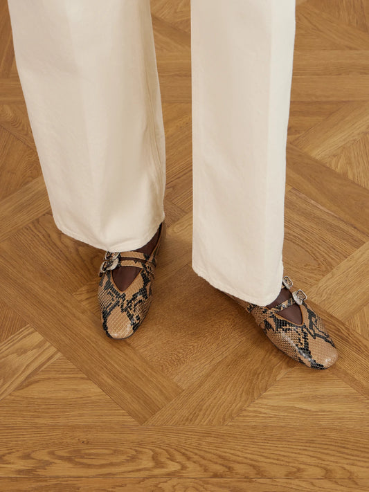 Claudia Snake-effect Leather Ballet Flats