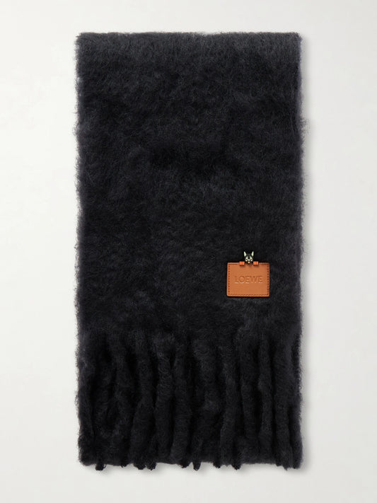 LOEWE Appliquéd Embroidered Fringed Mohair-blend Scarf