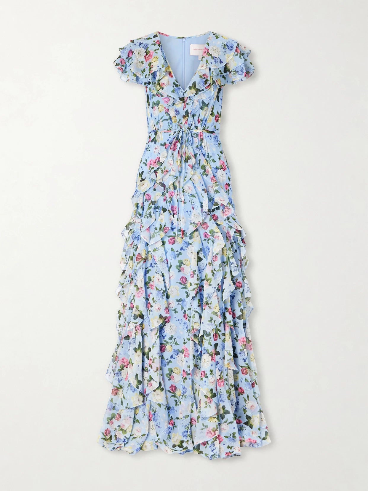 Ruffled Floral-printed Silk Chiffon Gown
