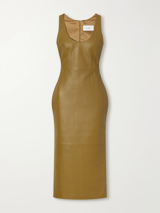 Alex Perry Darted Paneled Leather Midi Dress