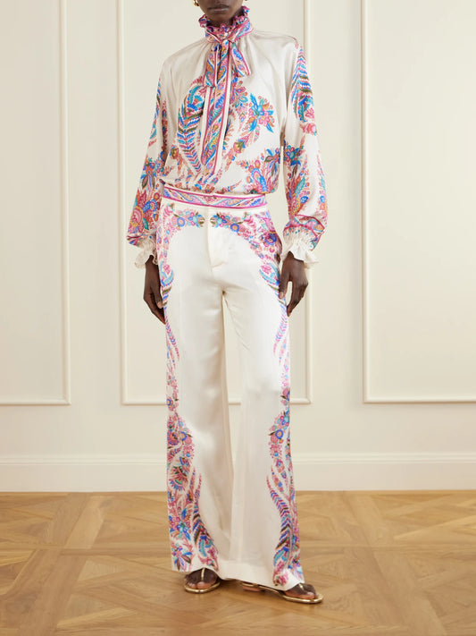Image of Blouses. Product name - Pussy-bow Paisley-print Silk Blouse in Multi colour by brand - Etro